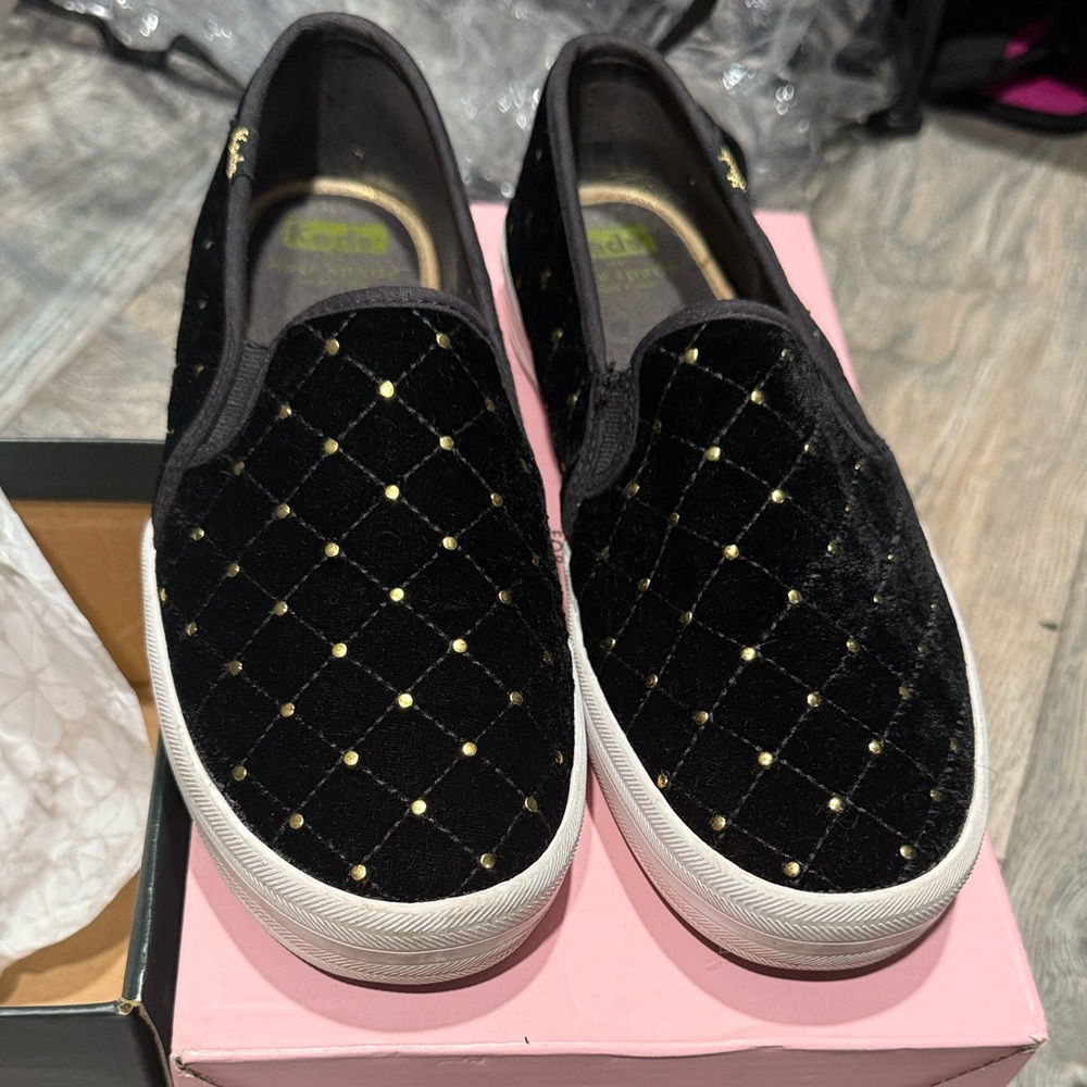 Keds Women's Black and Gold Slip-On Sneakers